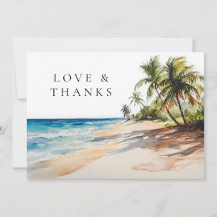 Tropical Beach Palm Trees Wedding Photo Thank You Card