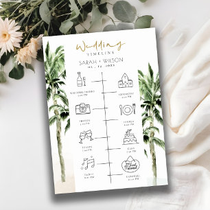 Tropical Beach Palm Trees Wedding Timeline Program Thank You Card