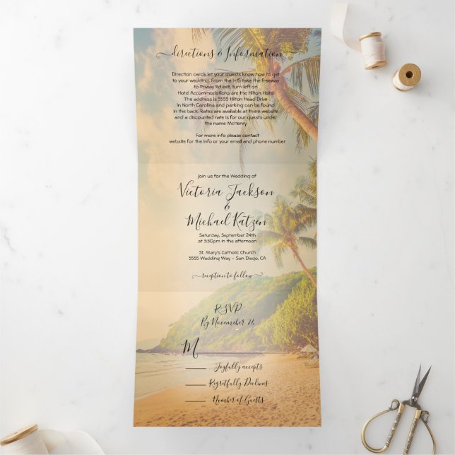 Tropical Beach Palm Trees Wedding Tri-fold (Inside)