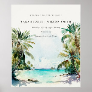 Tropical Beach Palm Trees Wedding Welcome Poster