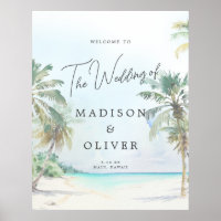 Tropical Beach Palm Trees Wedding Welcome Sign