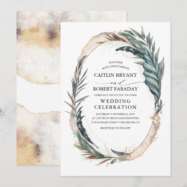 Tropical Beach Palm Wedding Invitation (Front/Back)