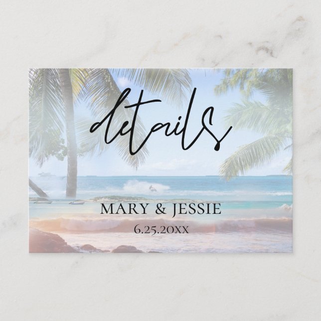 Tropical Beach Palm Wedding or Party Details Enclosure Card (Front)