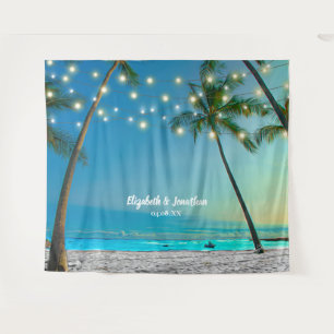 Tropical Beach Palm Wedding Photo Booth Backdrop Tapestry