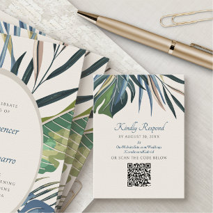 Tropical Beach Palm Wedding RSVP QR Enclosure Card