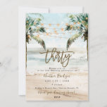 Tropical beach palms 30th birthday party invitation<br><div class="desc">A lovely tropical beach with palm trees and string lights 30th birthday invitation with matching beachy reverse side. Easy to edit or delete the available text fields to personalise the information with your own details for a professional and custom finish. Matching items are available in this boho beach collection. Please...</div>