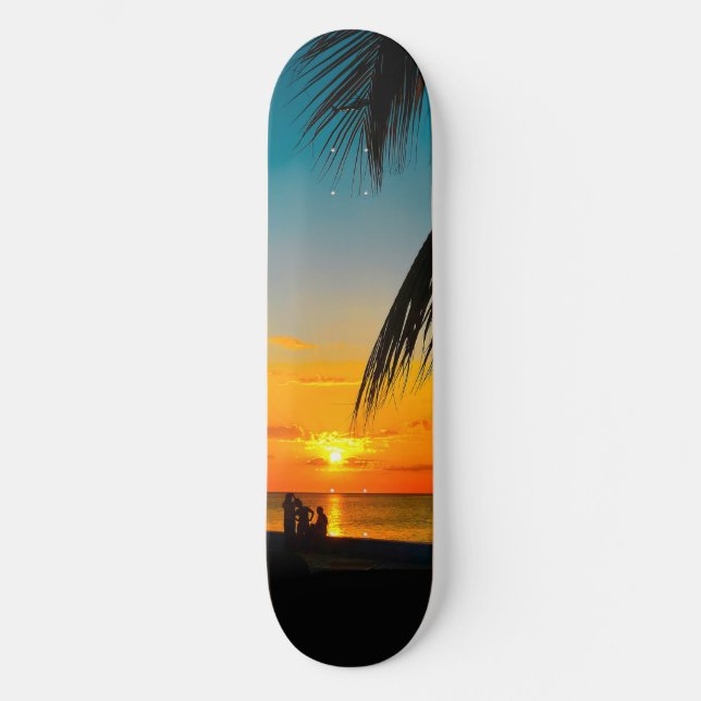 Tropical Beach Palms Colourful SUNSET Skateboard (Front)