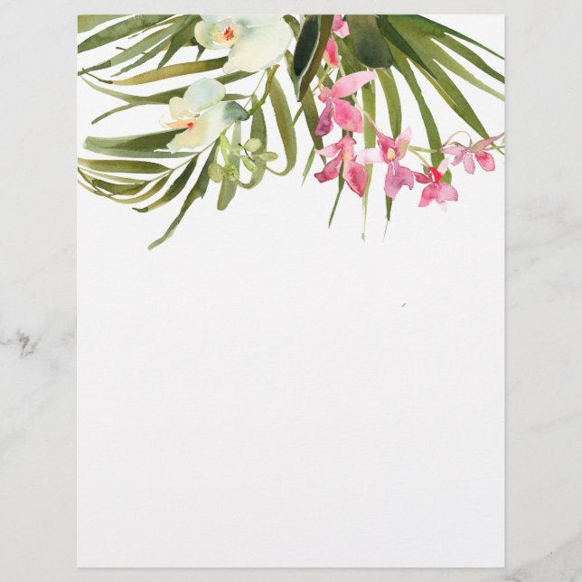 Tropical Beach Palms Orchids Pink Floral Bridal Custom Letterhead (Front)
