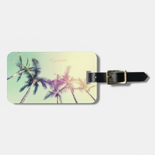 Tropical Beach, Palms - Personalised Luggage Tag (Front Horizontal)