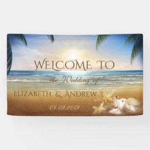 Tropical Beach,Palms, Seashells  Wedding Banner