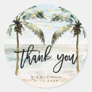 Tropical beach palms thank you sticker