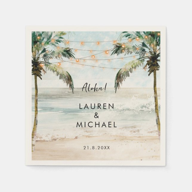tropical beach palms wedding napkins (Front)