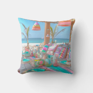 Tropical Beach Paradise Colourful Summer Throw Pil Cushion