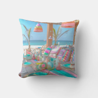 Tropical Beach Paradise Colourful Summer Throw Pil Cushion