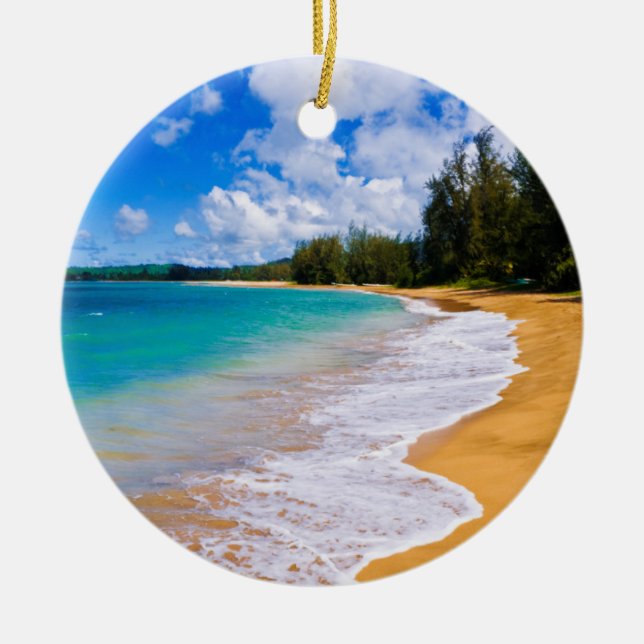 Tropical beach paradise, Hawaii Ceramic Tree Decoration (Front)