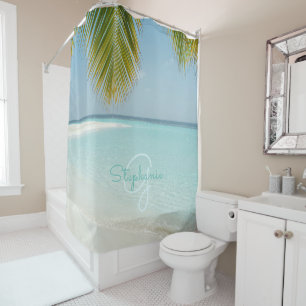 Tropical Beach Paradise Monogram Chic Palm Tree Shower Curtain