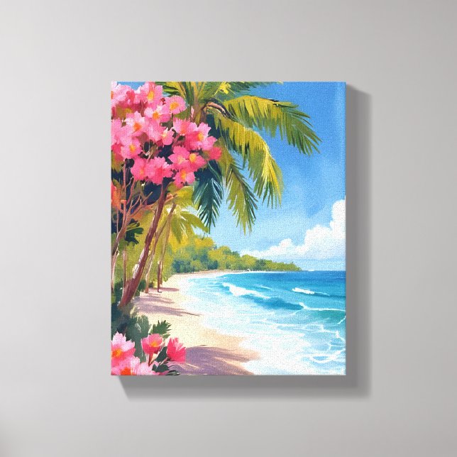 Tropical Beach Paradise | Ocean Painting Canvas Print (Front)