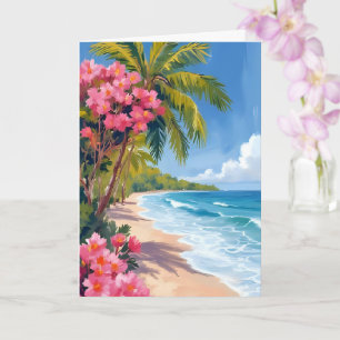 Tropical Beach Paradise Ocean Painting Card