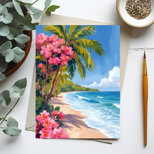 Tropical Beach Paradise   Ocean Painting Postcard