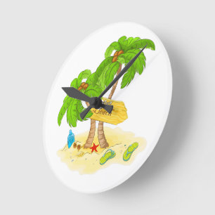 Tropical Beach Paradise Wall Art – Palm Trees, San Round Clock