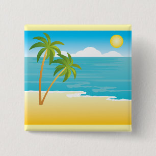 Tropical Beach Paradise with Palm Trees 15 Cm Square Badge