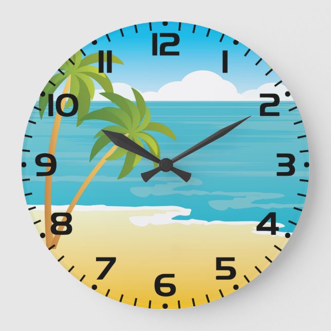 Tropical Beach Paradise with Palm Trees Large Clock (Front)