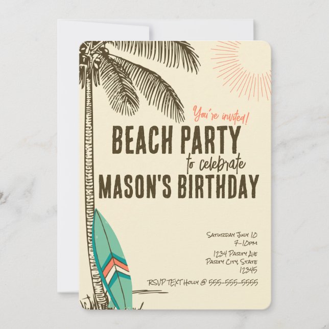 Tropical Beach Party Invitation (Front)