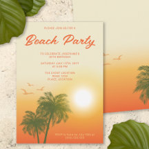Tropical Beach Party Sunset Palm Trees Birthday