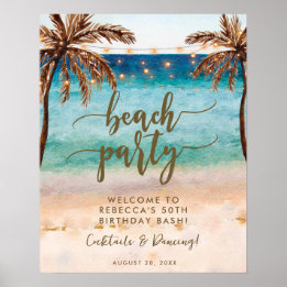 tropical beach party welcome sign poster