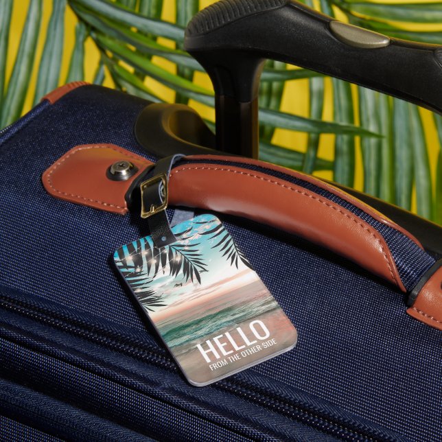 Tropical Beach Personalised Funny Travel Luggage Tag (Front Insitu 1)