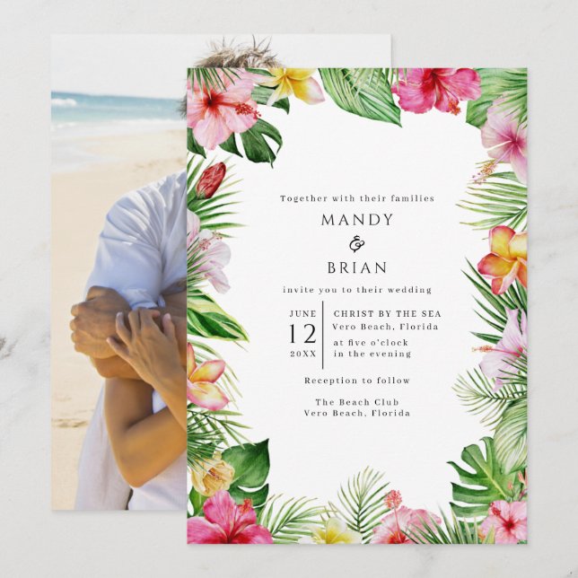 Tropical Beach Photo Wedding Invitation (Front/Back)