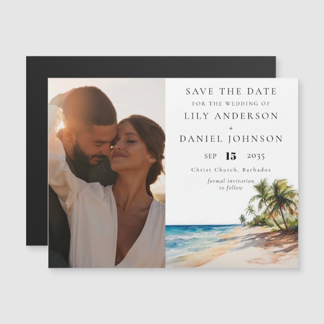 Tropical Beach Photo Wedding Save The Date Magnetic Invitation (Front/Back)
