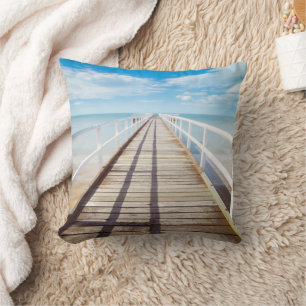 Tropical Beach Pier Throw Pillow