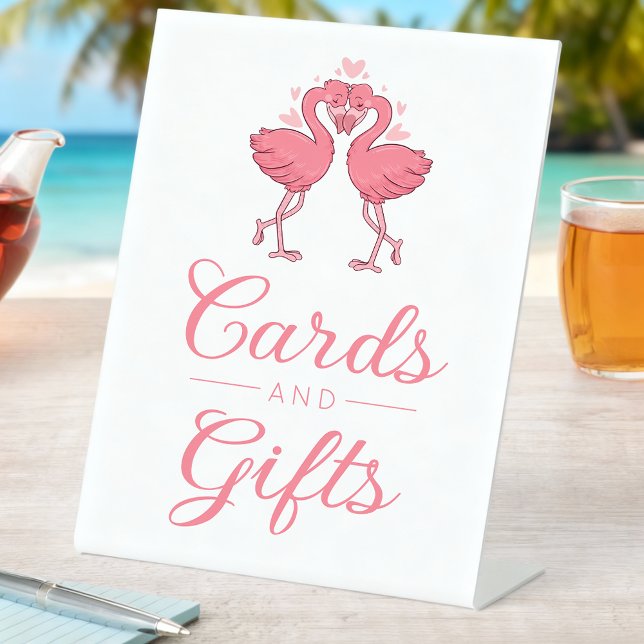 Tropical Beach Pink Flamingo Cards & Gifts Wedding Pedestal Sign (Creator Uploaded)