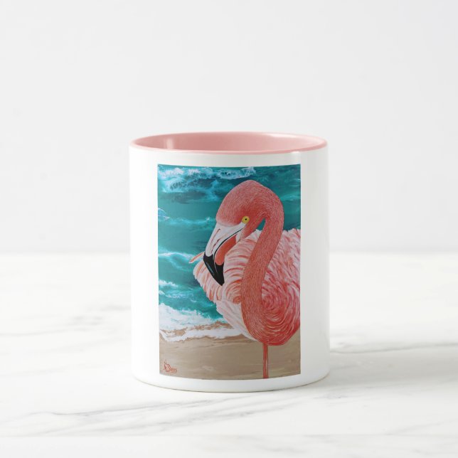 Tropical beach pink flamingo coffee mug (Center)