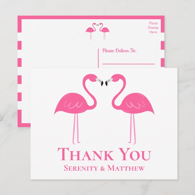 Tropical Beach Pink Flamingo Wedding Thank You    Postcard (Front/Back)
