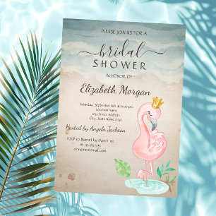 Tropical Beach Pink Flamingos  Invitation