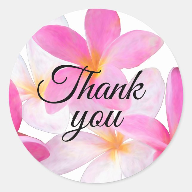 Tropical Beach Pink Floral Thank You Wedding Classic Round Sticker (Front)