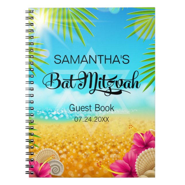 Tropical Beach Pink Hibiscus Guest Book (Front)