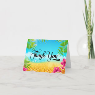 Tropical Beach Pink Hibiscus Thank You Card