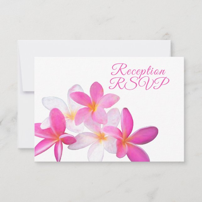 Tropical Beach Pink Plumeria Floral Reception RSVP (Front)