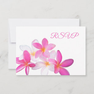Tropical Beach Pink Plumeria Floral Reception RSVP Card
