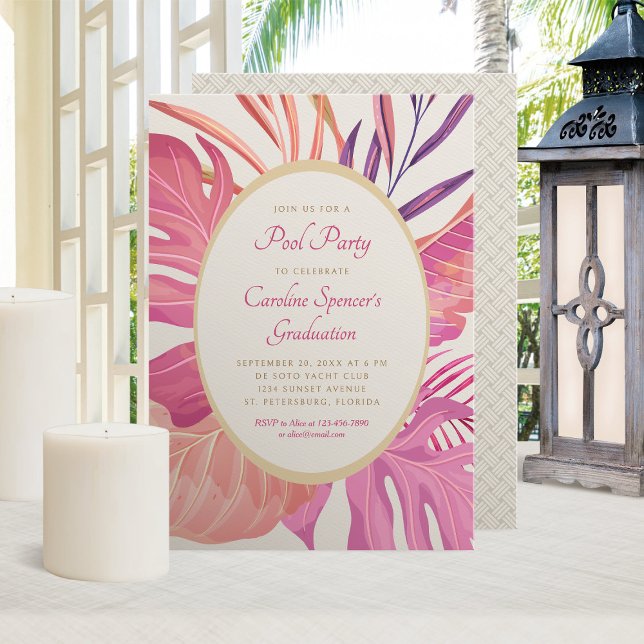 Tropical Beach Pink Pool Party Invitation (Creator Uploaded)