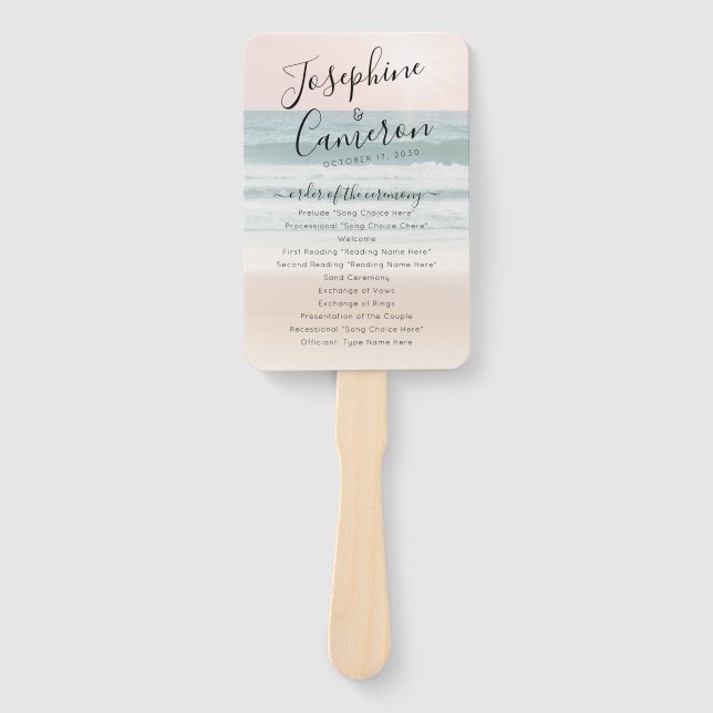 Tropical Beach Pink Sunset Wedding Program Fan (Front)