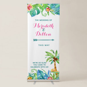 Tropical Beach Pink Teal Floral Event Directional Retractable Banner