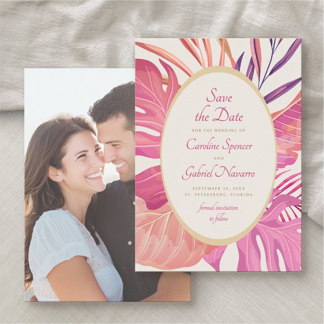Tropical Beach Pink Wedding Save the Date (Creator Uploaded)