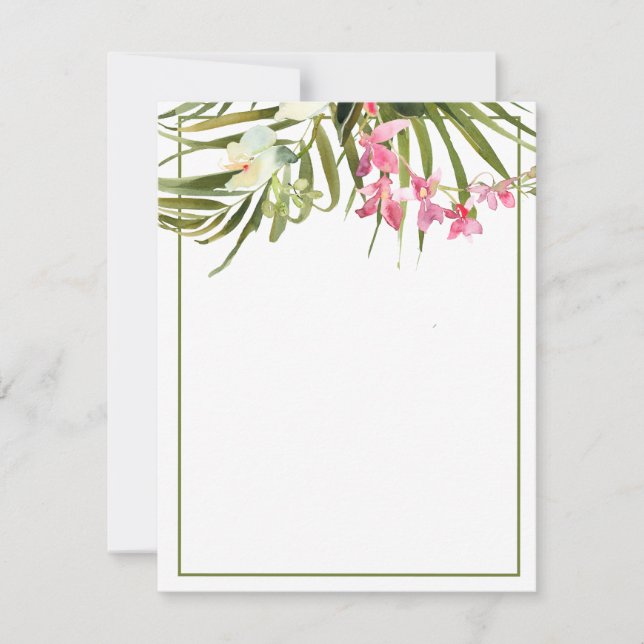  Tropical Beach Pink & White Floral Orchids Blank Card (Front)