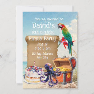 Tropical Beach Pirate Party Custom Name Age Invitation