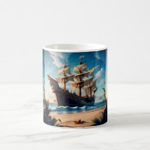 Tropical Beach Pirate Ship Coffee Mug
