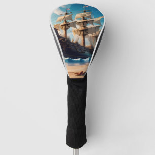 Tropical Beach Pirate Ship Golf Head Cover
